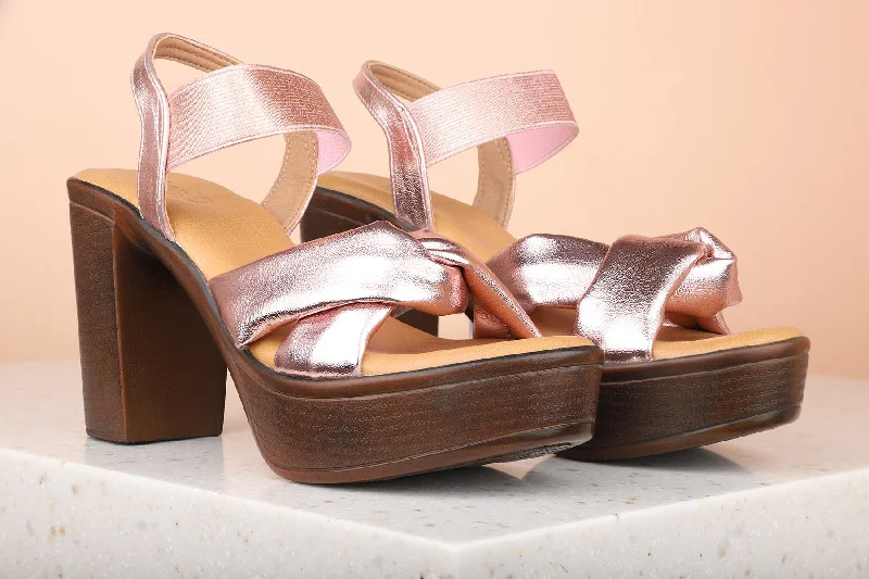 Casual sandals for men with comfortable leather material and lightweight feel-Women Rose Gold Solid Platform Heels