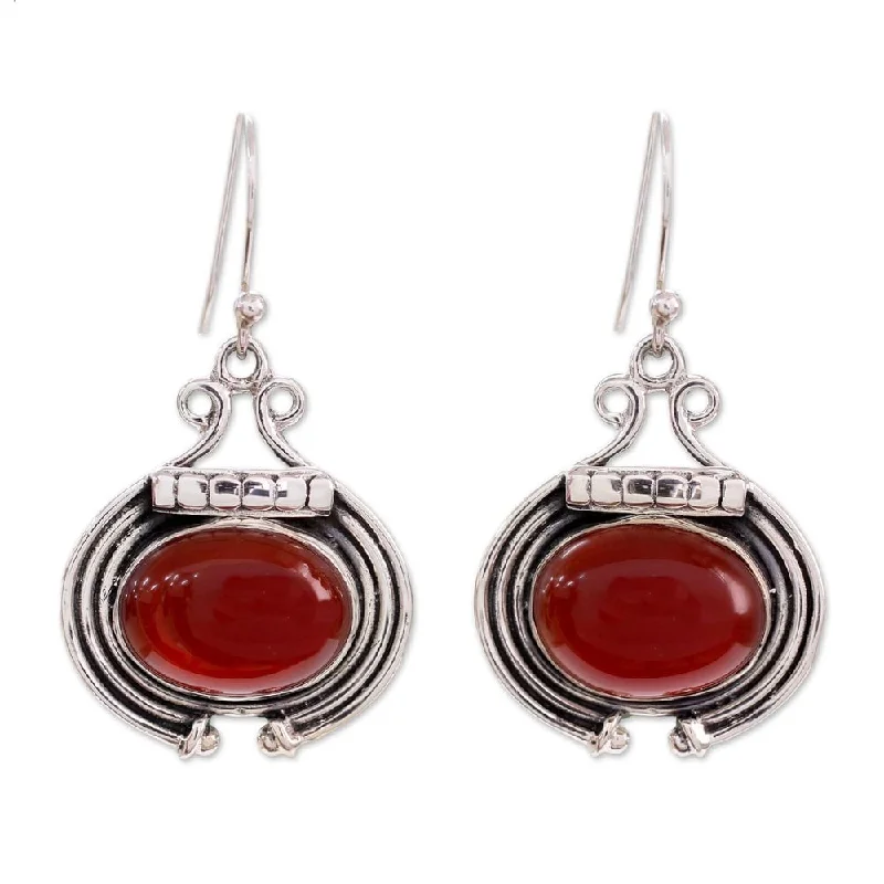 Large Drop Earrings for Statement -NOVICA Handmade Sterling Silver 'Desire' Carnelian Earrings (India) - Red - 2*1.1