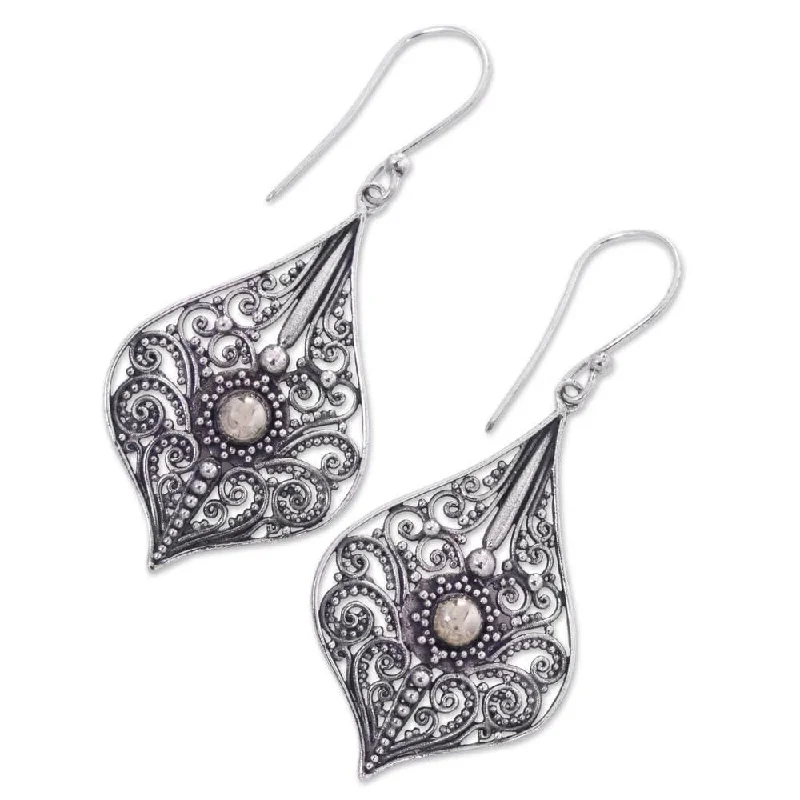 Hippie Drop Earrings with Beads -Gold Accent Sterling Silver 'Vintage Lace' Earrings - 2.3*1