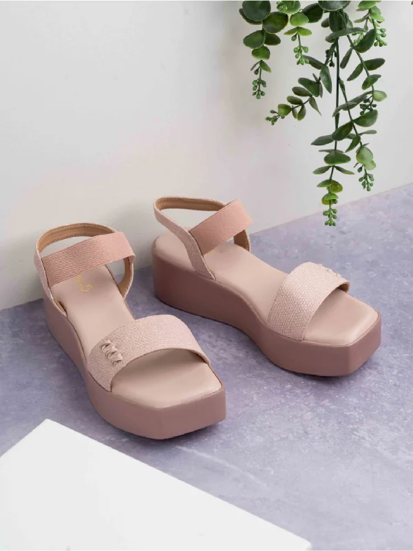 Comfortable sandals for men with cushioned footbed and supportive straps-Womens Peach Casual Solid Round Toe Heels