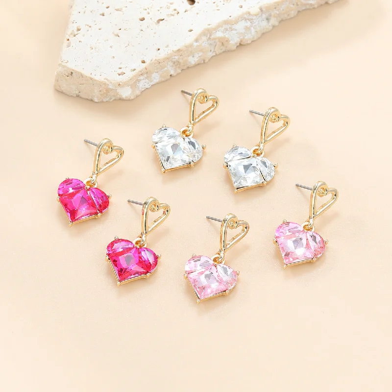 Drop Earrings for Formal Attire -Wholesale Love Shaped Earrings Exaggerated Colored Diamond Earrings