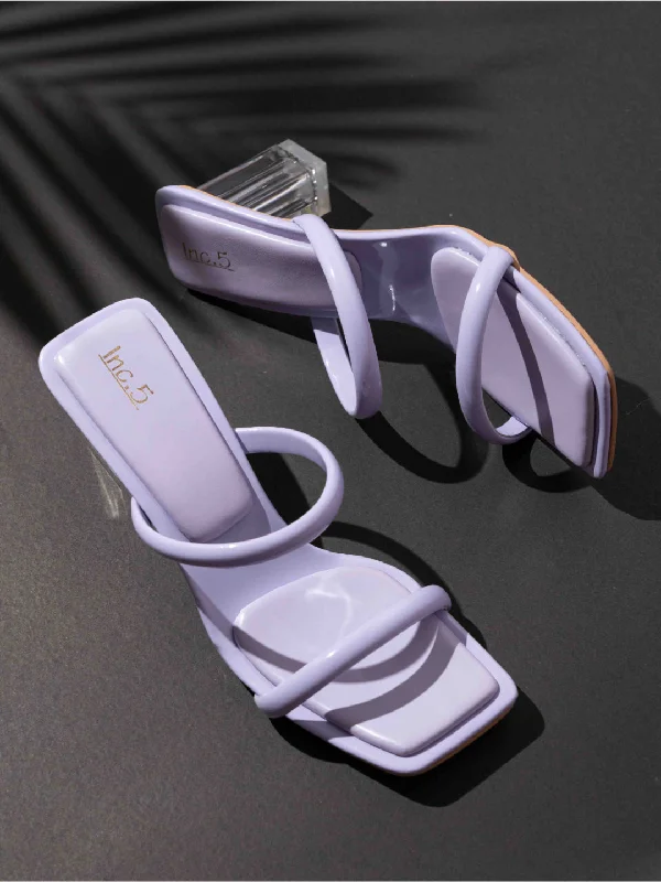 Casual sandals for women with flat soles and comfortable fit for everyday wear-Womens Purple Party Wear Striped Square Heels