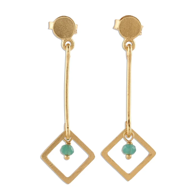 Drop Earrings for Engagement Party -NOVICA Square Dazzle, Gold plated chalcedony dangle earrings - 1.4*0.4