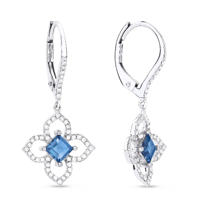 Drop Earrings for Wedding Ceremony -6.5 16.9 Mm 0.88Ct Blue Topaz Drop/dangle Earrings In 14K White Gold