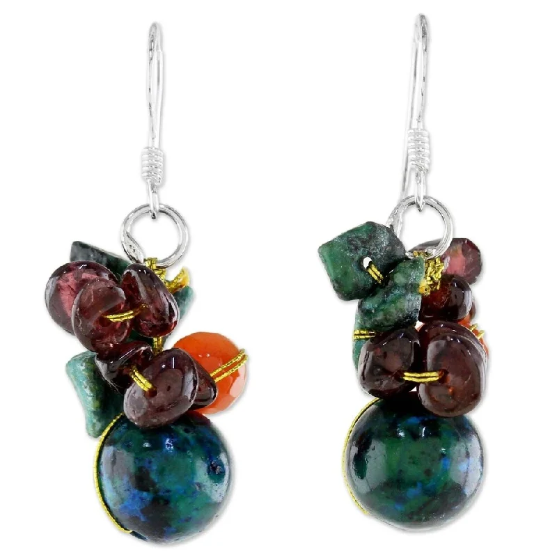 Drop Earrings for Christmas Party -NOVICA Handmade Sterling Silver Tropical Oasis Garnet Dangle Earrings (Thailand) - 1.6*0.6