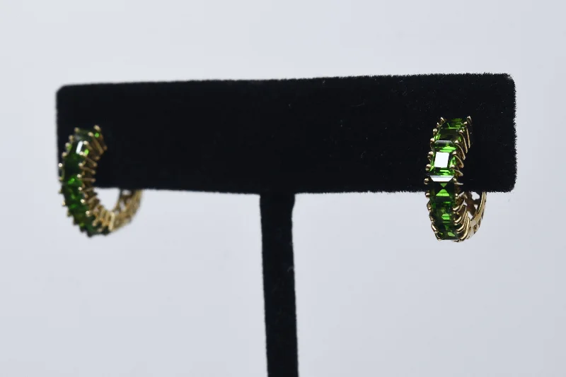 Hoop earrings with floral motifs for a feminine and nature-inspired look-14k Gold Square Cut Green Diamonique Cubic Zirconia Hoop Earrings