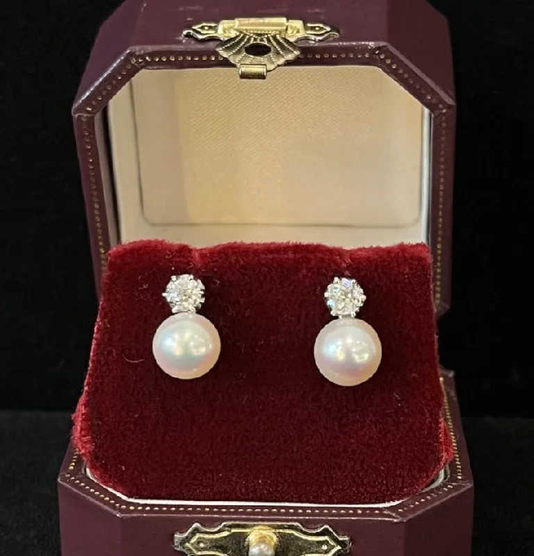 Stylish hoop earrings with diamond accents for an elegant and sparkling effect-1920s Akoya Pearl and Diamond Earrings