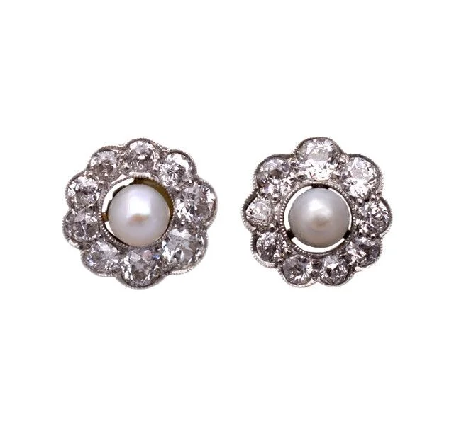 Hoop earrings with removable pendants for a versatile and customizable accessory-1920s Natural Pearl & Diamond Cluster Earrings