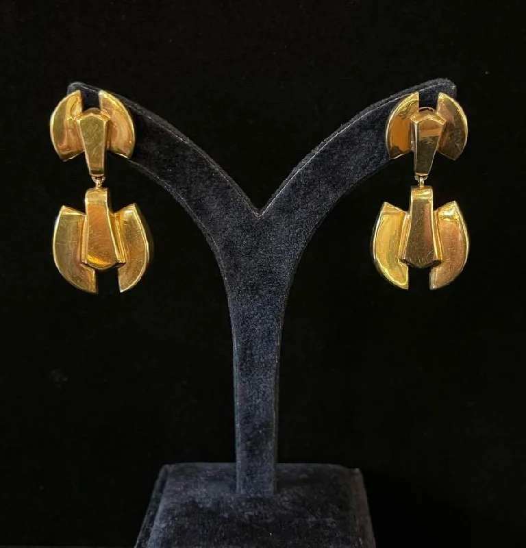 Best hoop earrings with geometric triangle shapes for a modern, chic design-1930s Cropp & Farr Geometric Yellow Gold Earrings