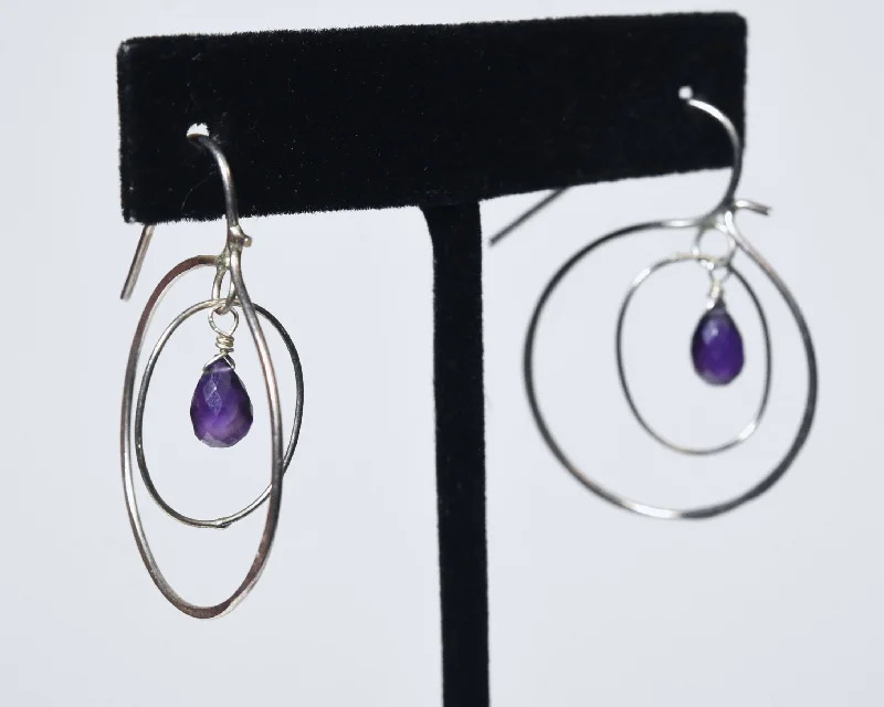 Hoop earrings with multi-tone finishes for a colorful and layered effect-Amethyst Dangle Hoop Inside Hoop Earrings