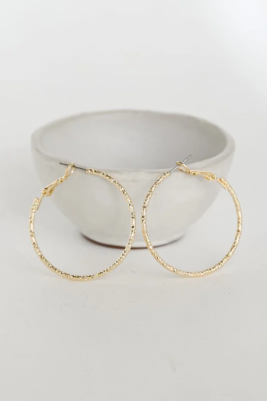 Best hoop earrings with custom engravings for a personalized and meaningful gift-Aubree Gold Textured Hoop Earrings