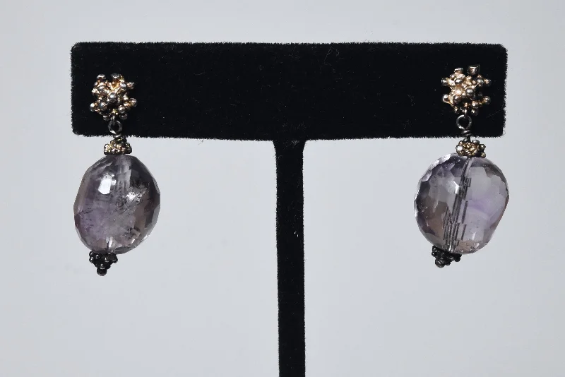 Hoop earrings with polished silver finish for a shiny, modern appeal-Barrel Amethyst Faceted Bead Dangle Earrings