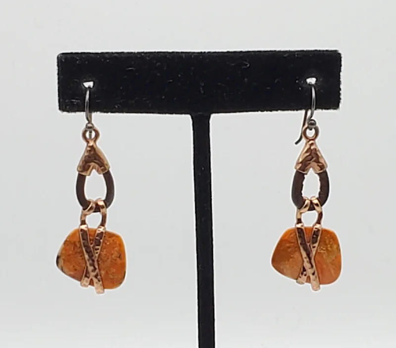 Hoop earrings with pearl accents for a chic and classic style-Barse - Copper, Leather and Orange Jasper Dangle Earrings