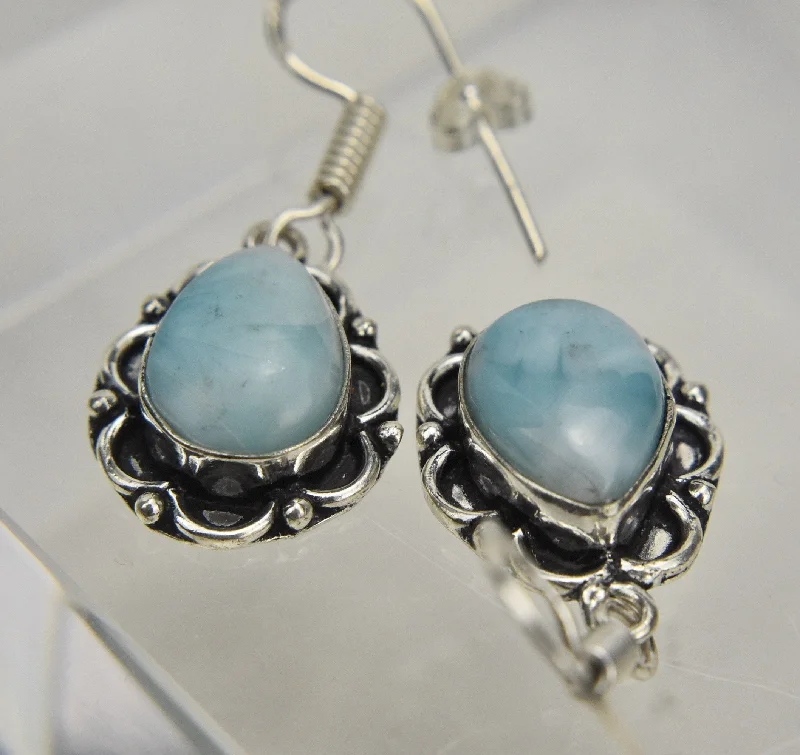 Best hoop earrings with twisted rope designs for a nautical-inspired style-Beautiful Pair of Larimar Sterling Silver Earrings