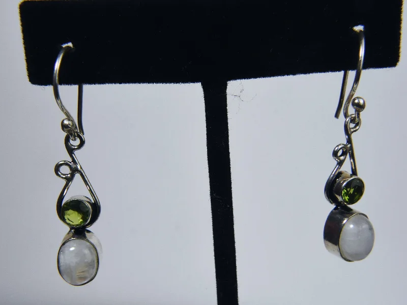 Best hoop earrings with minimal embellishments for a sleek and modern look-Blue Flash Moonstone and Peridot Silver Earrings