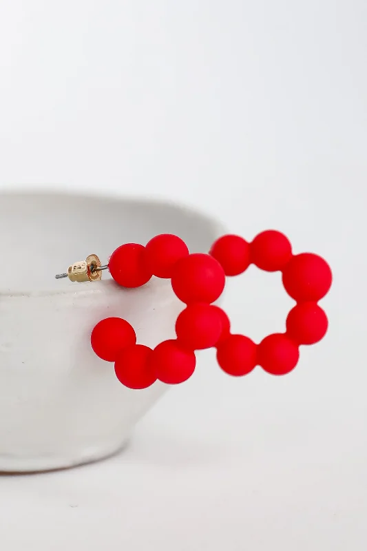 Hoop earrings with tortoiseshell designs for a chic and classic style-Brooke Red Matte Ball Mini Hoop Earrings