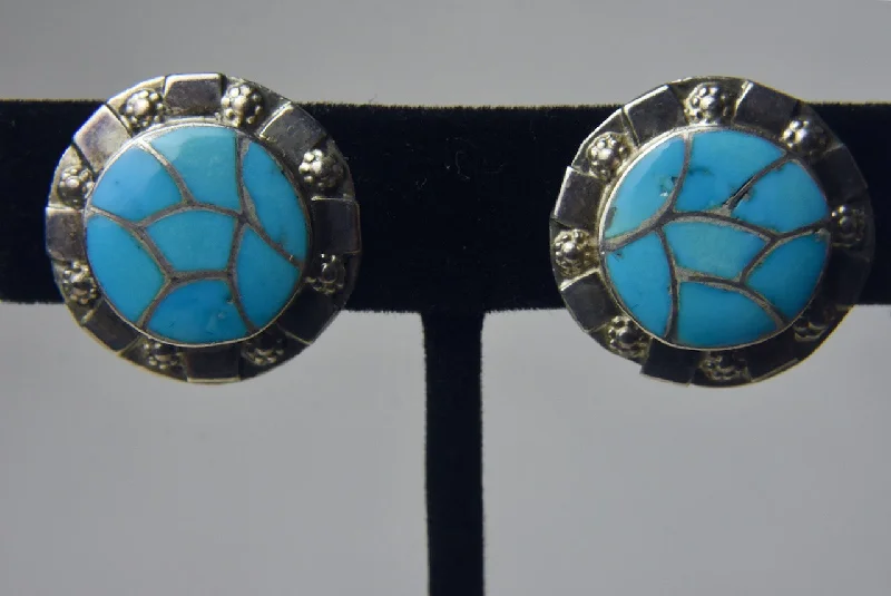 Best hoop earrings with detachable studs for a versatile and adjustable accessory-Carmichael Haloo - Sterling Silver Turquoise Zuni Clip On Earrings