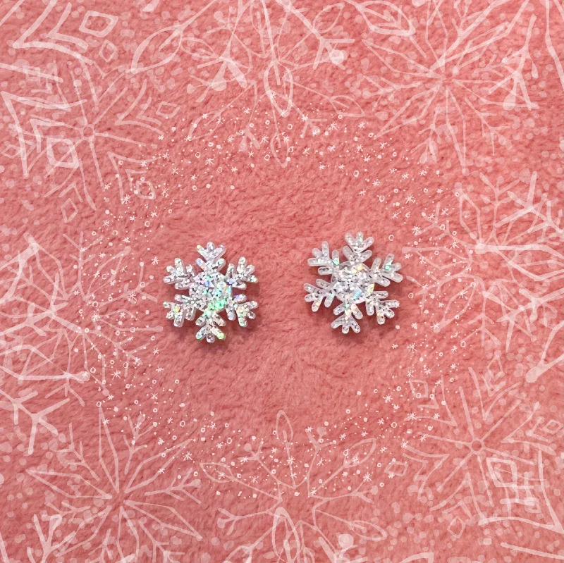 Classic hoop earrings with a thin profile for a sleek and subtle style-Glitter Resin Iridescent Snowflake Earrings