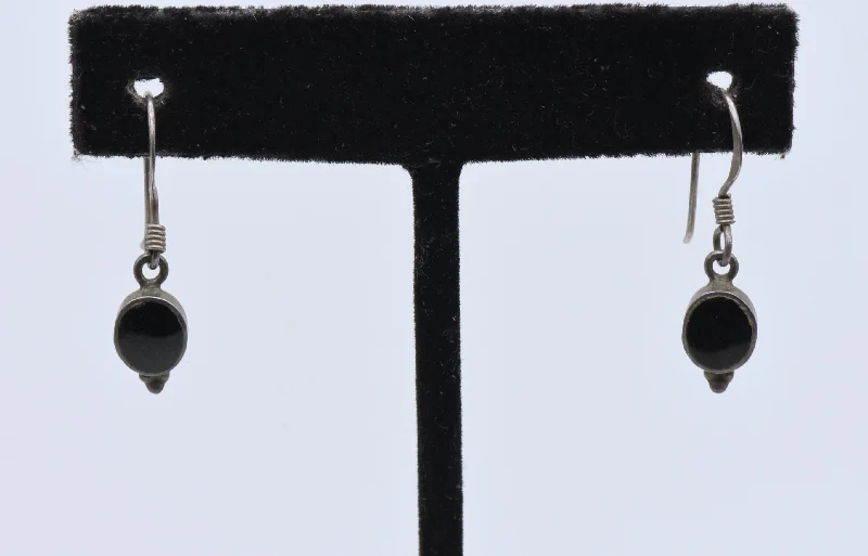 Hoop earrings with braided patterns for a detailed and textured finish-Boma - Vintage Sterling Silver and Black Onyx Dangle Earrings