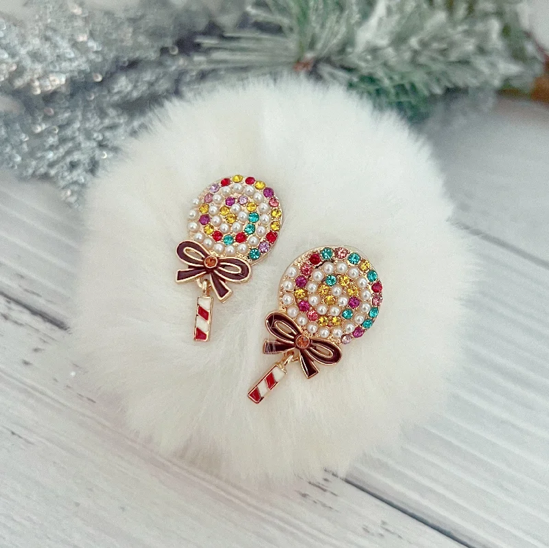 Best hoop earrings with satin ribbons for a soft, feminine appearance-Christmas Lollipop Earrings