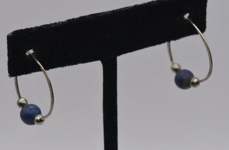 Hoop earrings with hammered copper for a warm and rustic aesthetic-Handmade Vintage Lapis Lazuli Sterling Silver Earrings