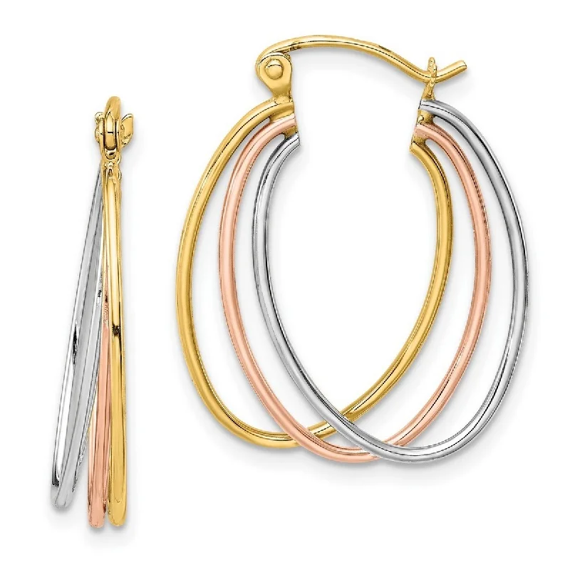 Best hoop earrings with gemstone accents for a colorful and elegant appearance-Curata 10k Tri color Gold Polished Triple Hoop Earrings - 24.97x20.07mm