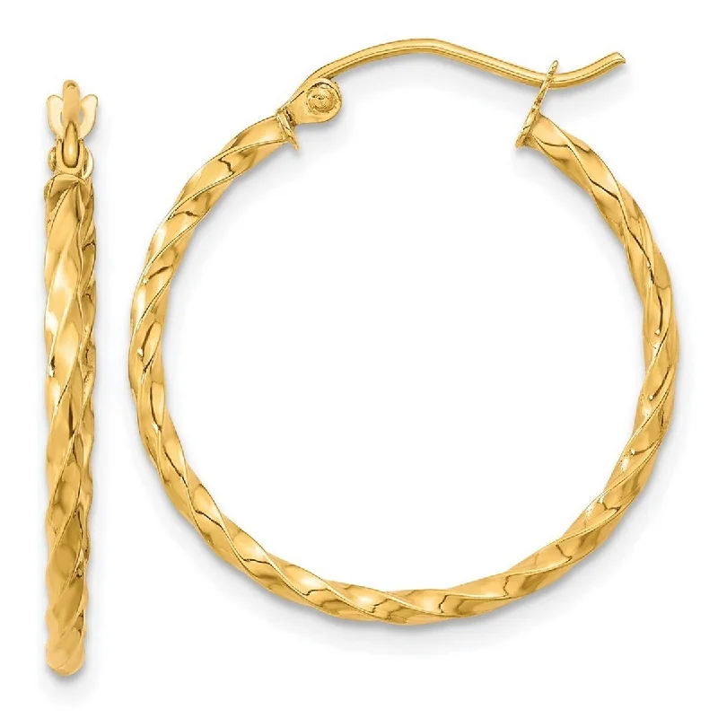 Hoop earrings with twisted metal designs for a dynamic and modern style-Curata 10k Yellow Gold 2x26.65mm Twist Polished Hoop Earrings