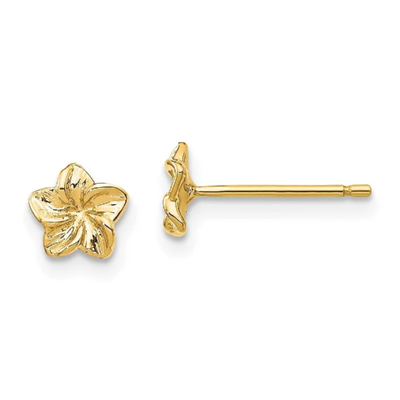 Hoop earrings with cut-out designs for a creative and lightweight effect-Curata 10k Yellow Gold Plumeria Flower Post Earrings - 5.92x5.92mm