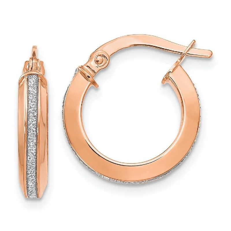 Hoop earrings with snake print designs for an edgy, wild appearance-Curata 14k Rose Gold 12x37mm Polished Glimmer Infused Hoop Earrings