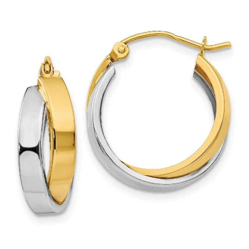 Best hoop earrings with geometric shapes for a modern and artistic appeal-Curata 14k Two Tone Gold Polished Double Hoop Earrings (6mm x 14mm)