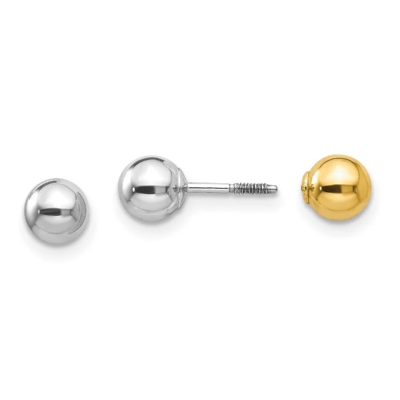 Best hoop earrings with smooth ceramic finishes for a polished, clean style-Curata 14k Two-Tone Gold Reversible 5mm Ball Screw-on Earrings