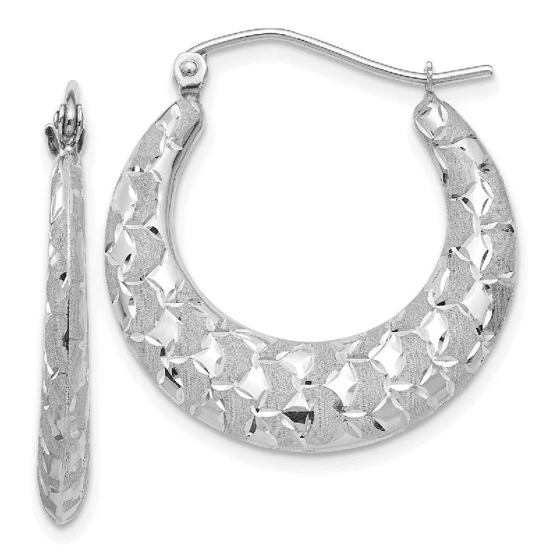 Hoop earrings with faceted crystals for added sparkle and shine-Curata 14k White Gold 26x4mm Satin and Diamond Cut Crescent Hoop Earrings