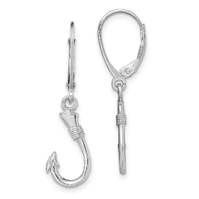 Best hoop earrings with vintage-style detailing for a nostalgic and timeless look-Curata 14k White Gold 3 d Animal Sealife Fish Hook Leverback Earrings 23.2mm long