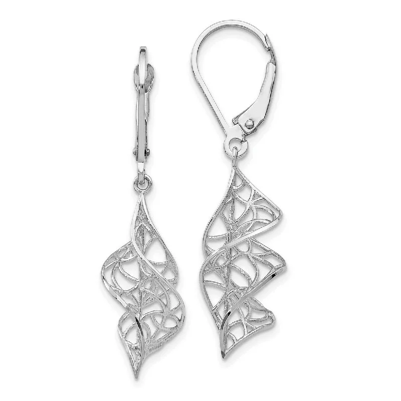 Large hoop earrings for a bold and statement-making fashion accessory-Curata 14k White Gold Filigree Textured Dangle Leverback Earrings (10mmx40mm)