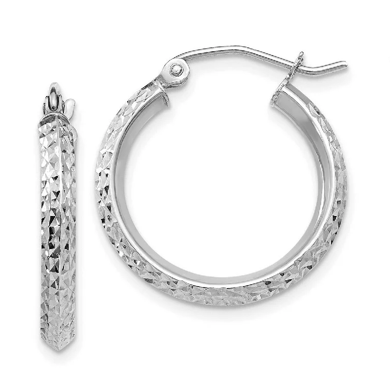 Best hoop earrings with oval shapes for a unique and elongated design-Curata 14k White Gold Knife Edge Sparkle Cut 2.5x20mm Hoop Earrings - 20mm long 2.5mm Thick