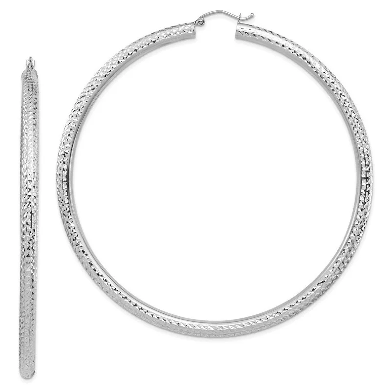 Best hoop earrings with matte finish for a sophisticated, understated design-Curata 14k White Gold Lightweight 4mm Sparkle Cut Hoop Earrings - 82.5x80mm Wide 4mm Thick