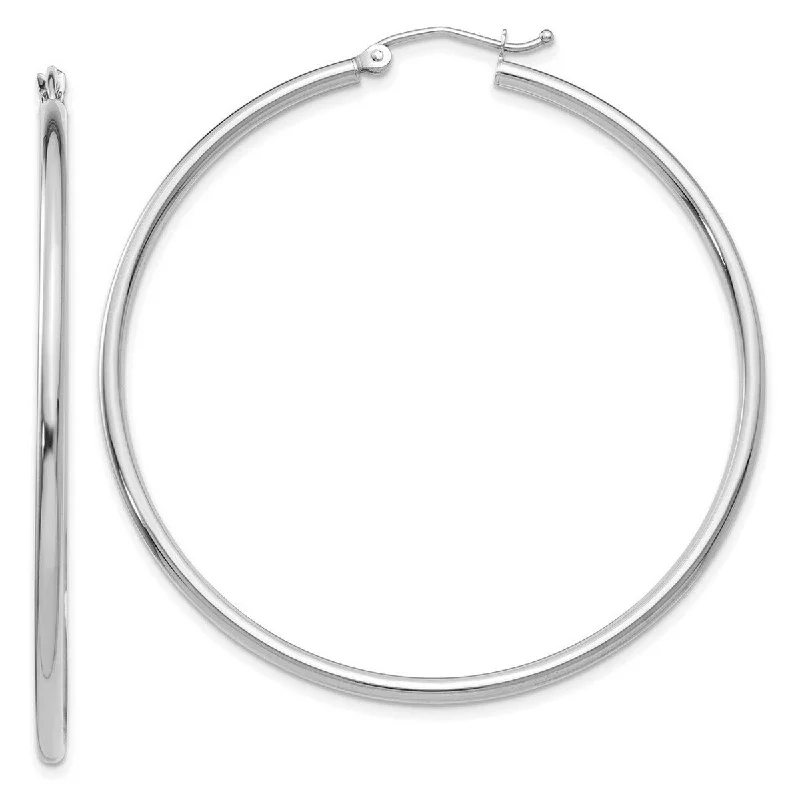 Hoop earrings with tortoiseshell designs for a chic and classic style-Curata 14k White Gold Polished Lightweight 2x50mm Classic Large Hoop Earrings