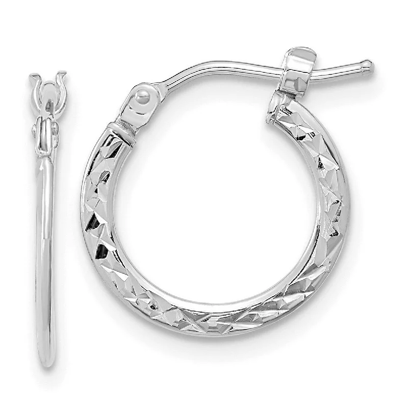 Best hoop earrings with tribal designs for a cultural and exotic aesthetic-Curata 14k White Gold Sparkle Cut and Polished Flat Hoop Earrings 15.37x1mm