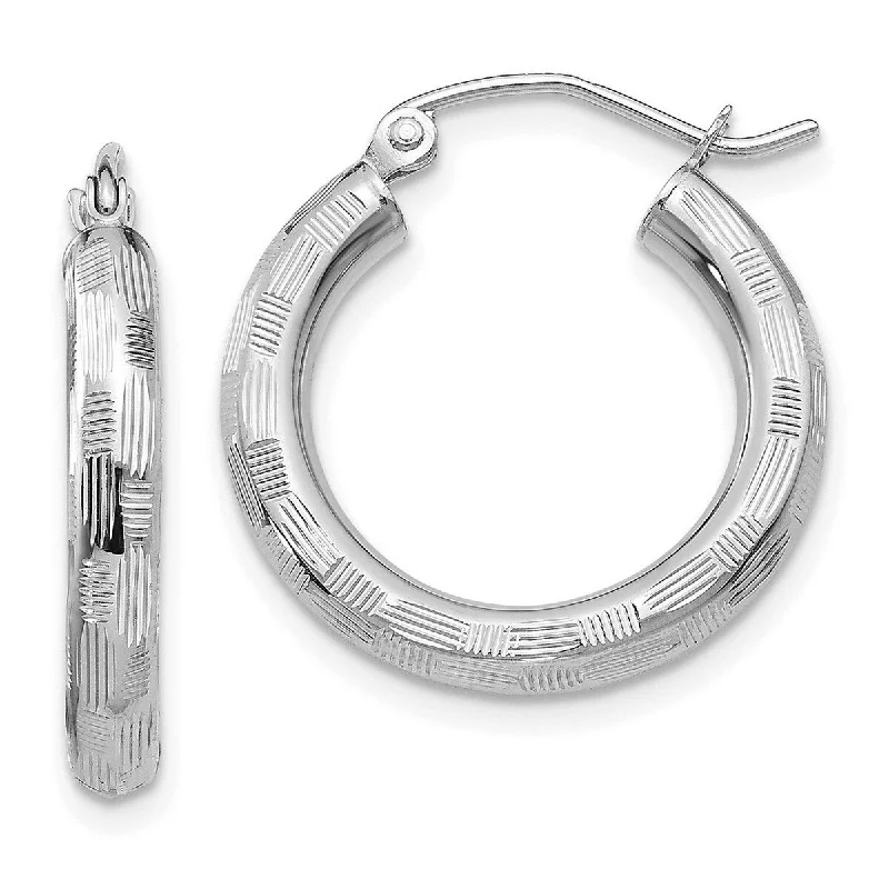 Large hoop earrings for a bold and statement-making fashion accessory-Curata 14k White Gold Textured Checkerboard 25x3mm Hoop Earrings