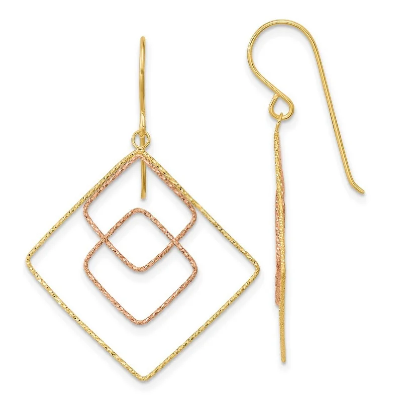 Hoop earrings with oversized designs for a bold, fashion-forward statement-Curata 14k Yellow and Rose Sparkle Cut Graduated Square Shepherd Hook Earrings - 41x29mm Wide