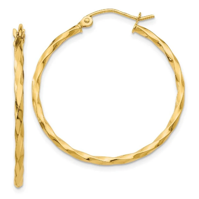 Medium hoop earrings for an everyday look with the perfect balance of style-Curata 14k Yellow Gold 2x30.5mm Twist Polished Hoop Earrings