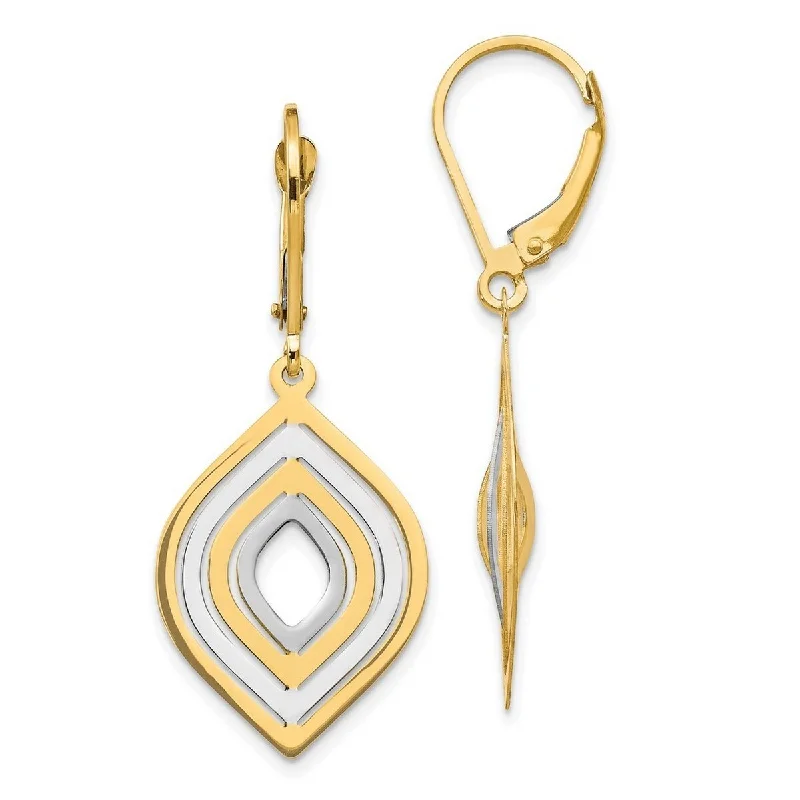 Hoop earrings with multi-tone finishes for a colorful and layered effect-Curata 14k Yellow Gold 34x16mm Marquise Dangle Leverback Earrings