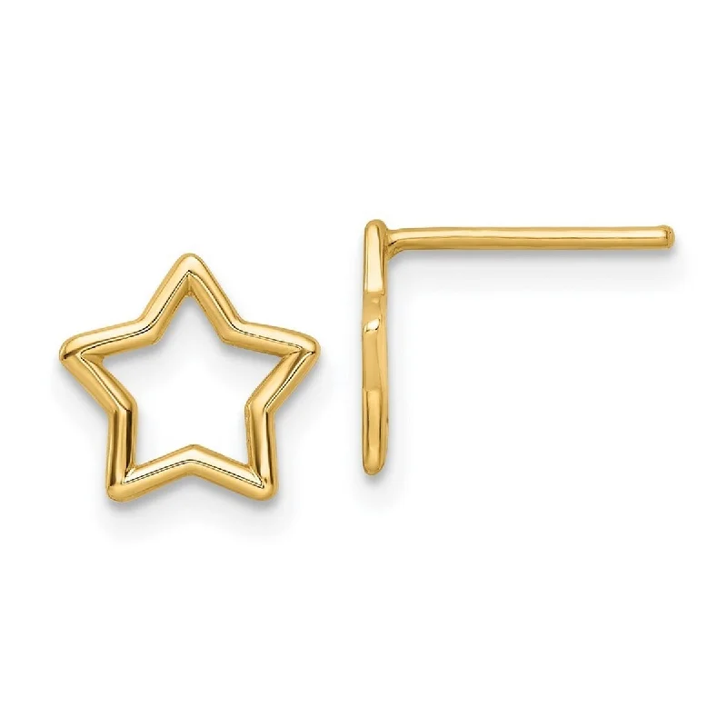 Hoop earrings with stacked layers for a bold and textured design-Curata 14k Yellow Gold 9mm Open Polished Star Stud Post Earrings