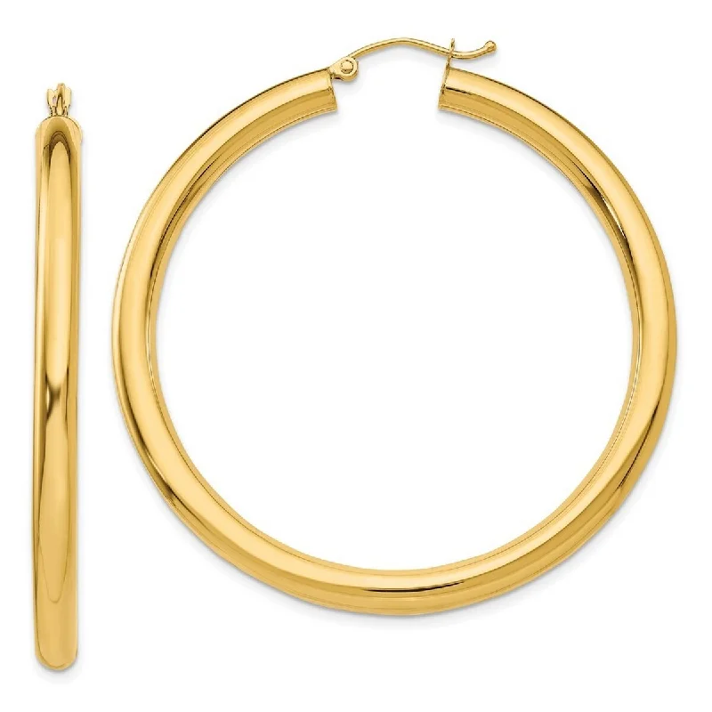 Hoop earrings with cut-out designs for a creative and lightweight effect-Curata 14k Yellow Gold Polished 4x50mm Lightweight Round Classic Hoop Earrings