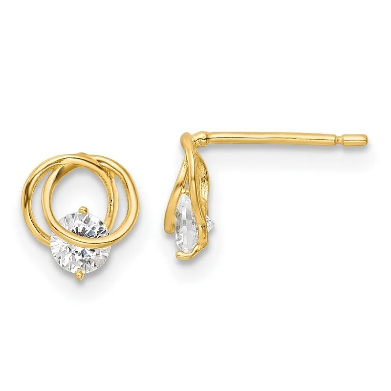 Hoop earrings with leather accents for a sleek and bold combination-Curata 14k Yellow Gold Polished CZ Cubic Zirconia Simulated Diamond Circles Post Earrings Measures 7.5x6.75mm Wide