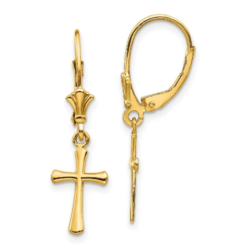 Best hoop earrings with angel wing accents for a spiritual and meaningful design-Curata 14k Yellow Gold Religious Faith Cross Lever Back Earrings 30.25x8mm