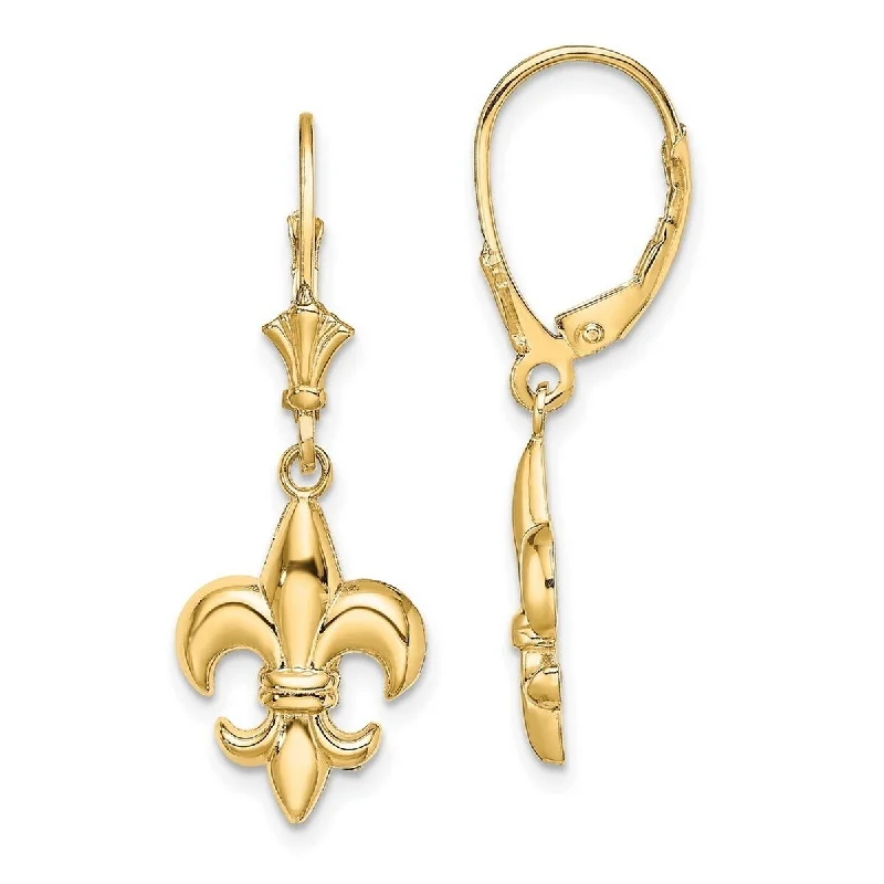 Best hoop earrings with satin ribbons for a soft, feminine appearance-Curata 14k Yellow Gold Small Fleur de lis Leverback Earrings - 33x11.5mm