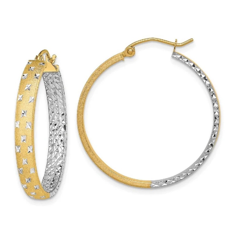 Hoop earrings with floral motifs for a feminine and nature-inspired look-Curata 14k YellowGold Rhodium Polished and Sparkle Cut In Out Hoop Earrings