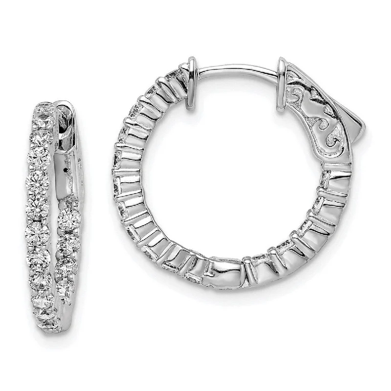 Best hoop earrings with sparkling cubic zirconia for a brilliant, budget-friendly effect-Curata 925 Sterling Silver Polished Hinged hoop Safety clasp Rhodium plated CZ Cubic Zirconia Simulated Diamond Round Hoop Earri