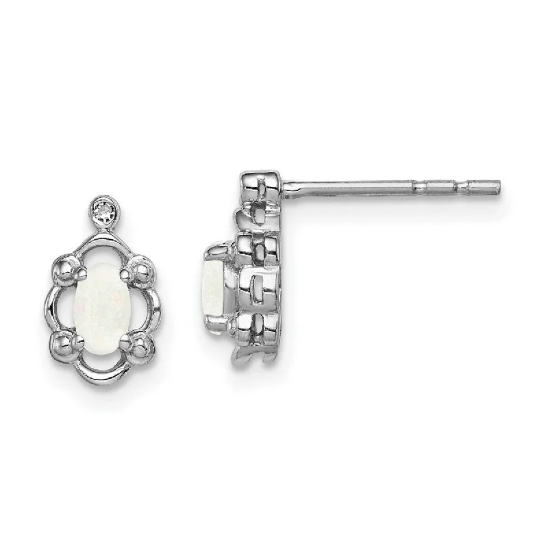 Medium hoop earrings for an everyday look with the perfect balance of style-Curata 925 Sterling Silver Polished Open back Post Earrings Simulated Opal and Diamond Earrings Measures 10x6mm Wide